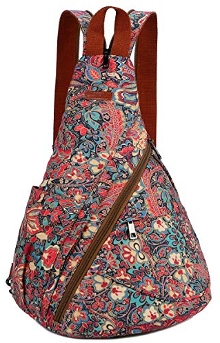 Baosha Canvas Sling Bag Damen und Herren, Leichter Schulterrucksack Sling Rucksack Pack Crossbag Brusttasche Schleuder Tasche XB-10 (Blumendrucke HS)
