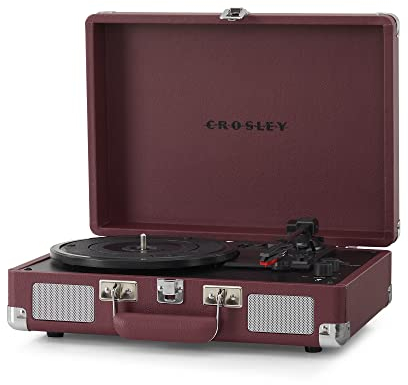 Crosley Cruiser Plus Portable Turntable - Bluetooth Record Player, 3-Speed Suitcase Vinyl Player, Home Turntables for Vinyl Records, Built in Stereo Speakers & Bluetooth Receiver, AUX Input, Burgundy