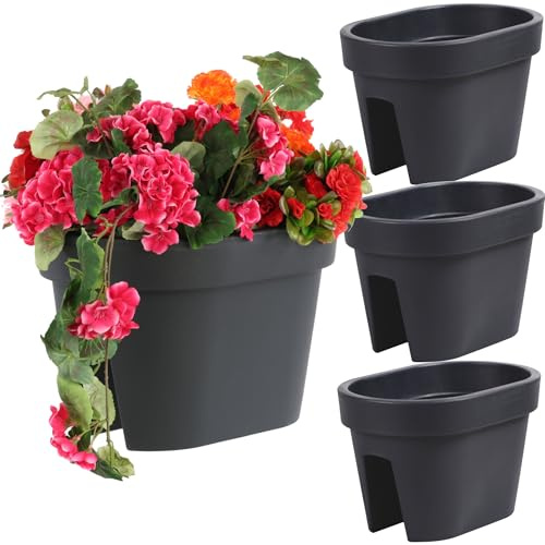 botle Satz von 3 Stück Balkonkiste Blumenkasten Geländerkasten Balkonkasten Geländertopf 39,5 cm | 12,3 L anthrazit Balkon-Blumenkasten oval