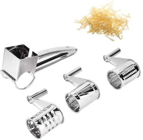 Rotary Cheese Grater, Hand Crank Cheese Grater Stainless Steel Cheese Cutter Slicer Cheese Shredder with 3 Drum Blades Cheese Shredder Handheld for Kitchen