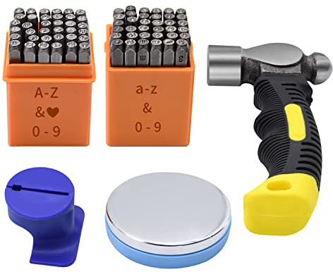 Metal Stamping Kit | with 74pcs 3mm Artistic Font Uppercase & Lowercase Letter Punches and Number Punch, Jig, Hammer and Bench Block
