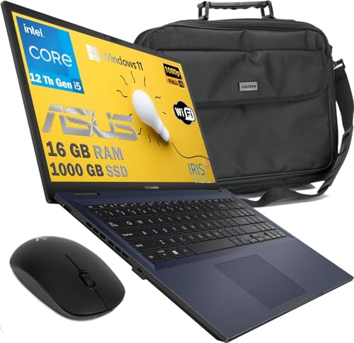 PC ASUS Expert 2024 Notebook Laptop Cpu Intel i5 12Th 10 Core RAM 16 GB SSD Pci Nvme 1000 GB 15,6 FHD Wi-Fi 6, 4 USB, Bt, Intel Iris xE, Win 11 Pro, Libre Office, Tasche und Maus