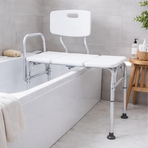 abc HOME Badewannen-Transferbank – Einstiegshilfe für die Badewanne – Höhenverstellbarer Duschstuhl mit Rückenlehne – Rutschfester Badewannensitz bis 110 kg