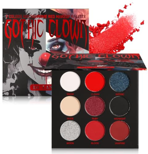 Afflano Palette Ombres à Paupières Noir Rouge Goth Clown Maquillage Halloween, Palette Fard a Paupiere Blanc Argent Pailleté Rouge Noir Très Pigmenté, Zombie Vampire Smoky Yeux Black Red Eyeshadow