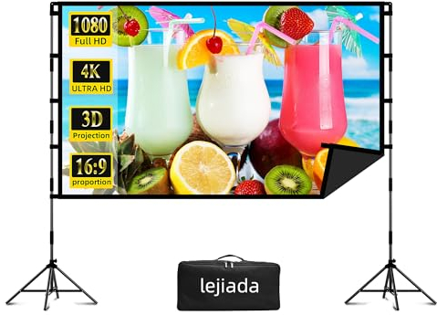 Projector Screen and Stand, 100 inch lejiada Black Projection Screen with Stand Portable Foldable Movie Screen with Carry Bag for Indoor Outdoor Home Theater Backyard Cinema