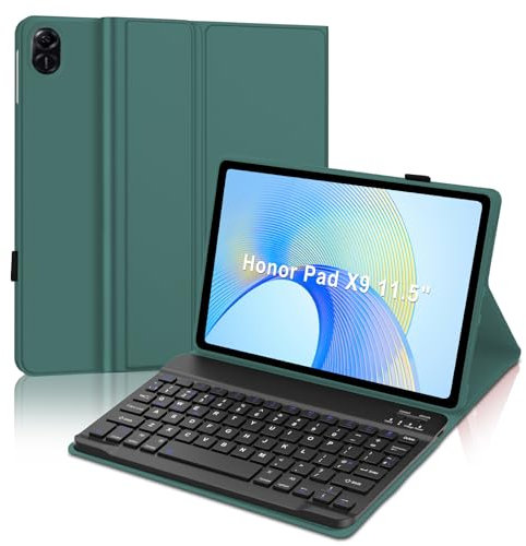 JADEMALL Keyboard Case for Honor Pad X9, Wireless Magnetic Detachable Bluetooth Keyboard(QWERTY Layout), Premium PU Leather Cover with Pencil holder for HONOR Pad X9 11.5-inch Wi-Fi Tablet, Dark Green