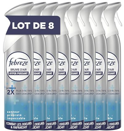 Febreze Spray Désodorisant Pureté De Coton 1480ML (8 X 185 ML), 2 En 1 Combat Les Odeurs Et Rafraîchit
