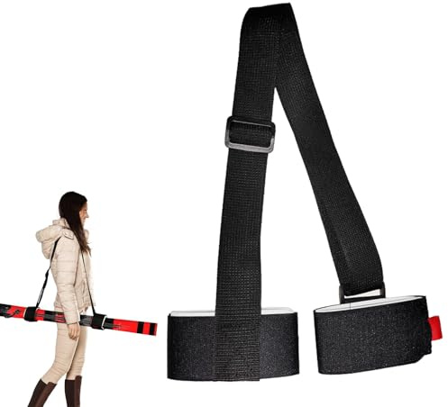 Doukesh Esquí Correa Ajustable,Correa para Transportar SnowboardBastones Esquí,Correas de Esquí,Bandas de Fijación de Esquís,Correas Sujeción Esquí con Almohadillas Protectoras,Negro