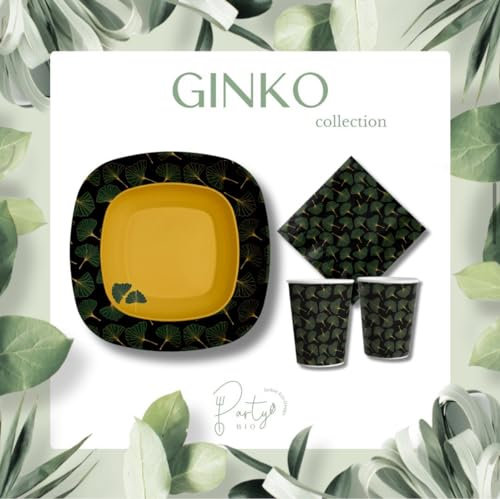 PartyBIO Set Ginko 110 Pezzi Stoviglie Biodegradabili Monouso per Feste – Piatti Carta, Bicchieri, Tovaglioli Compostabili per 20 Persone – Ecologiche, Usa e Getta, per Compleanni, Eventi, Picnic
