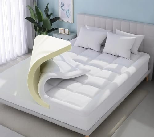 4All 10cm Memory foam Mattress Topper 100% Cotton Cover Extra Deep Dual Layer With Fluffy Washable Top Cover for Back Pain Relief (Double 137x190cm)