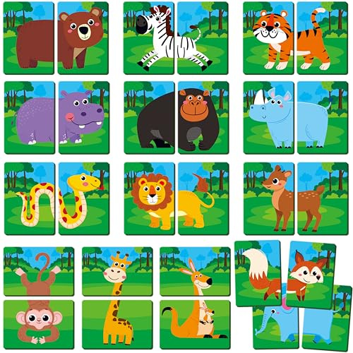 SpriteGru Jungle Animal Memory Game, 28 Chunky Cards Wild Animal Head Tail Matching Game 1-5 Players Memory Matching Game for Age 18 Months+
