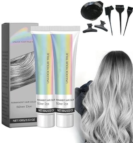 Tinte De Cabello Plateado Extracto De Esencia Natural 2 En 1, Crema De Tinte De Cabello Natural Gris Plateado, Crema De Tinte Gris Claro Plateado, Para Todo Tipo De Cabello (2pcs)