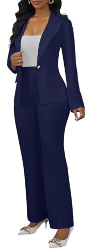Suits for Women Two Piece Sets Business Professional Pant Suits Dressy Office Outfits Blazer & Pants Set Navyblue L