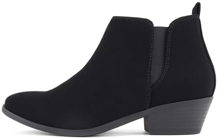 Soda “CHARMER” ~ Women Pointed Toe Elastic Gore Low Heel Ankle Bootie with Zipper Closure (Black Nubuck, 10)