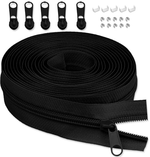 LHZHLE 5mm Endlosreißverschluss Mit Zipper: 3.65m Schwarz Nylon Reissverschluss - Meterware mit 5 Reißverschlusszügen für Nähen Bettwäsche und Kopfkissen