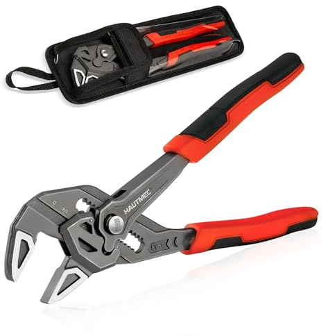 HAUTMEC Adjustable Pliers Wrench,180mm Smooth Jaw Parallel Pliers, Adjustable Spanner, CR-V Steel & Phosphated Rust-Resistant, SAE/Metric Scale, Storage Belt Pouch for Professional Plumbing & DIY