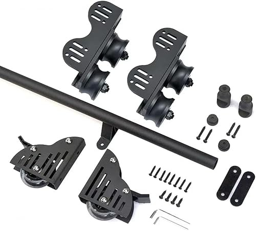 Kit de Rails pour échelle coulissante de bibliothèque - Kit de quincaillerie pour échelle roulante, Rails de quincaillerie pour échelle de Bureau (sans échelle) Accessoires de Rail Rond (Noir 200cm)