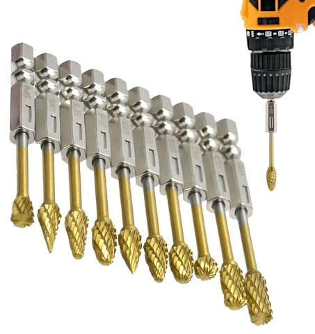 Yianyal Frese a Carburo,10 Pezzi Utensili in Acciaio al Tungsteno | Frese Rotative Carburo con Codolo 6.35 mm per Smerigliatrice Lavorazione Metallo Legno Intaglio Incisione Foratura Sgrossatura