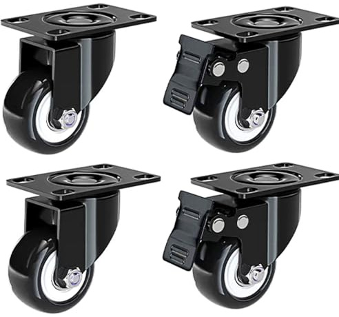 Heavy-Duty Furniture Wheels with Brake 4-Pack 300kg Capacity Ideal for Carts Coffee Tables Flower Stands Trays Planters Shelves and Shoe Boxes - Black