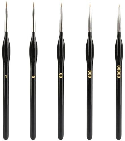 5 stycken fina detaljer penselset, måla efter siffror pensel fin spets, miniatyr konstnärsborste set för modellbygge akryl nagelkonst oljemålning streckmålning akvarell penselset (5 storlekar)