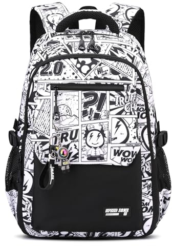Tanou Schulrucksack Teenager Jungen, Groß Rucksack Schule Gymnasium Casual Daypack Wasserabweisend, Lässiger Schulranzen für Reisen mit Trolley-Schlaufe, Schwarz