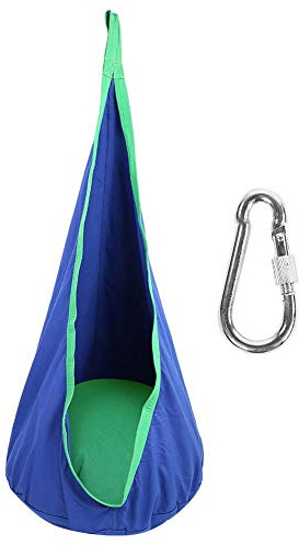 POENVFPO Silla Colgante, Columpio de Algodón para Niños para Ocio en Interiores y Exteriores, con Cojín Inflable y Gancho, Soporta hasta 175 Libras (Blue)