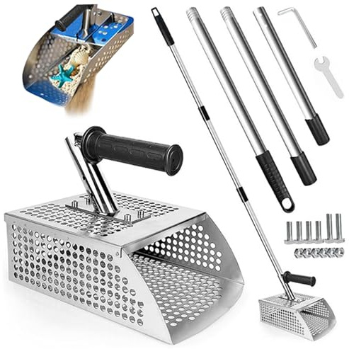Pala per metal detector, pala per metal detector in acciaio inossidabile da 51 pollici con manico lungo regolabile, per setaccio per sabbia cava e staccabile per giardino da spiaggia