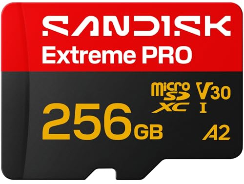 SANDISK Extreme Pro Carte UHS-I microSD + SD Adapter, 256 Go (Vitesses de Lecture allant Jusqu’à 250 Mo/s et d’écriture Jusqu’à 170 Mo/s, 5K, 3K, 4K UHD, C10, V30, U3, A2)
