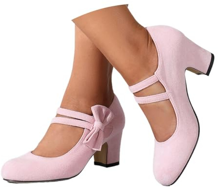 Nuqqichongtian Pumps, con tacco alto, da donna, con tacco alto, con piedi larghi, scarpe da sposa, scarpe da festa, con tacco a blocco, elegante da infilare