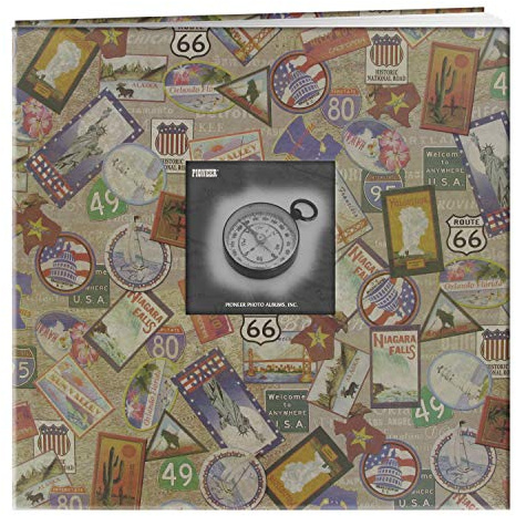 Pioneer 12-Inch by 12-Inch Travel Postbound Album with Photo Window, Travel Stickers