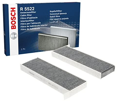 Bosch R5522 Aktivkohle Innenraumfilter - filtert Gerüche, Pollen und Staub - Ersatzfilter für bessere Luftqualität im Fahrzeuginnenraum - Set mit 2 Filtern