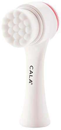 CALA Dual-Action Facial Cleansing Brush (Pink), Superfine Soft Bristles Deep Clean Pores, Removes Oil, Dirt, Long-Wear Makeup + Sunscreen, Water-Resistant for Shower Use