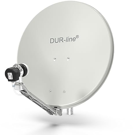 DUR-line 1 Teilnehmer Set - Qualitäts-Alu-Satelliten-Komplettanlage - Select 60cm/65cm Spiegel/Schüssel Hellgrau + Single LNB - für 1 Receiver/TV [Neuste Technik, DVB-S2, 4K, 3D]
