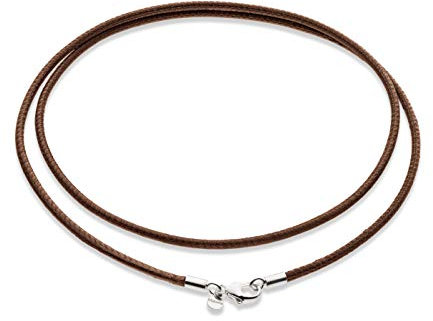 Miabella Genuine 2mm Black or Brown Italian Leather Cord Chain Necklace for Men Women with 925 Sterling Silver Clasp Made in Italy (Brown, 20)