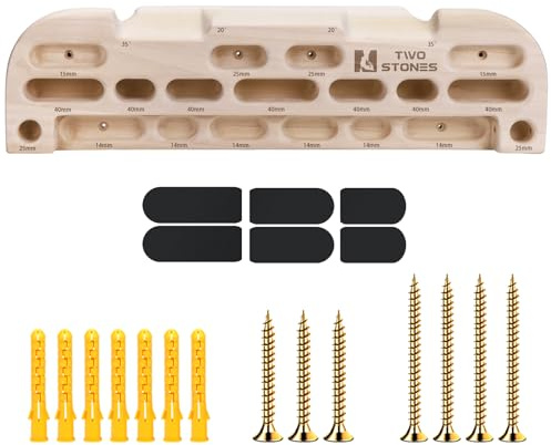 TWO STONES Wooden Hangboard Rock Climbing Pull Up Bar Designed Training for Climbing, Wooden Fingerboard Climbing Training Board for Building Core Strength and Endurance (CJ-HB2049)