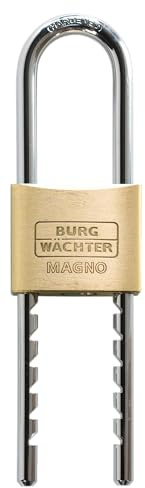 BURG-WÄCHTER Vorhängeschloss, Vorhangschloss mit 2 Schlüsseln, 8 mm Bügelstärke, Massiver Messingkörper, Variabler Bügel, Gehärtet, Doppelt verriegelt, Magno 400 E HB 50 Flex SB
