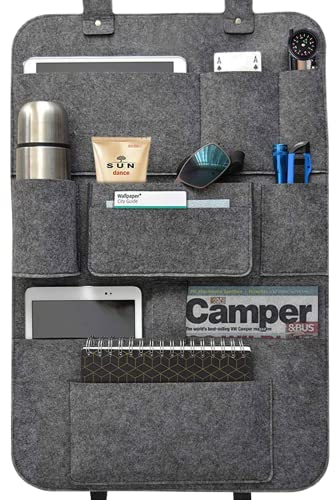 Carehabi Rückenlehnenschutz Auto Kinder aus langlebigem Premium Filz, Autositz Rücksitz Organizer Auto Organizer Beifahrersitz Autositzschoner Rückenlehne (Grau)