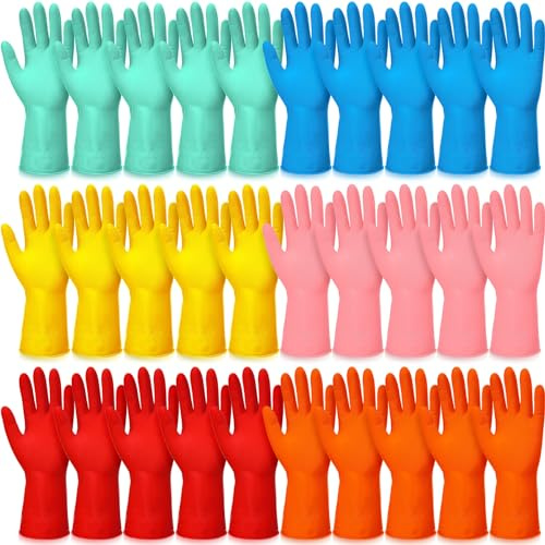 Sawysine 30 Pairs Rubber Gloves for Dishwashing Reusable Household Cleaning Gloves for Kitchen Washing Supplies(Small)