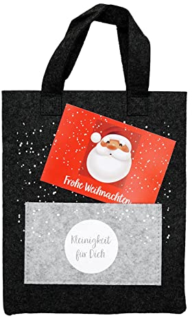 Geschenktasche Geschenkbeutel Tüte Geschenktüte aus Filz mit Postkarte weihnachtlich winterlich ca. 22x26cm wiederverwendbar (anthrazit Spruch 2)