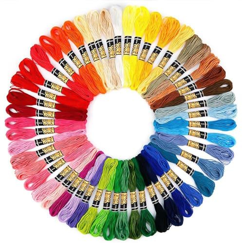 UKOFEW Stickgarn,Stickgarn Set,50 Farben Embroidery Floss Multifarben Weicher,8 m 6 fädig,für Kreuzstichfaden, Armbandfaden, Knüpfen, Flechten, Basteln, Häkeln