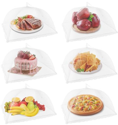 NEPAK 6Pcs Food Covers Mesh Pop Up, 17x17 Food Tents Food Net Cover for Outdoors, Food Covers Mesh for Outside,Screen Tents for Party,Picnics, BBQ,Reusable and Collapsible