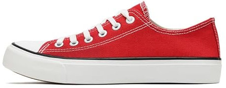 Ladies Canvas Shoes Low Top Trainers for Women Men Classic Lace Up Sneakers Canvas Plimsolls Pumps Casual Tennis Shoes Red
