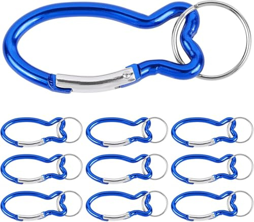 APOMOONS Lot de 12 porte-clés en forme de poisson avec anneau, mousqueton, petit mousqueton, bleu, pour communion, randonnée, alpinisme
