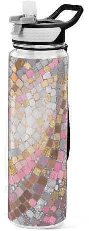 tplaotee 30 oz fake Shiny square stone Water Bottles Wide Mouth Tritan Non-BPA non toxic Jugs for Drinking for Camping Travelling washable