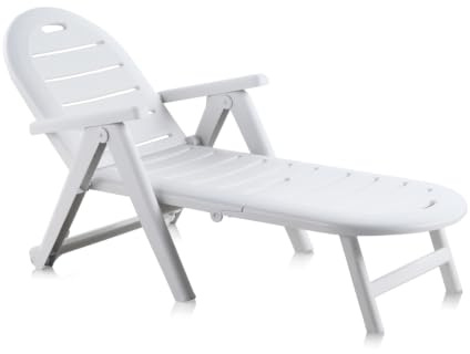 SP Berner - Tumbona Caimán - Plegable, Ajustable y con Ruedas - Ideal para Terraza y Jardín - Fabricada en España con Plástico Reciclado - Color Blanco
