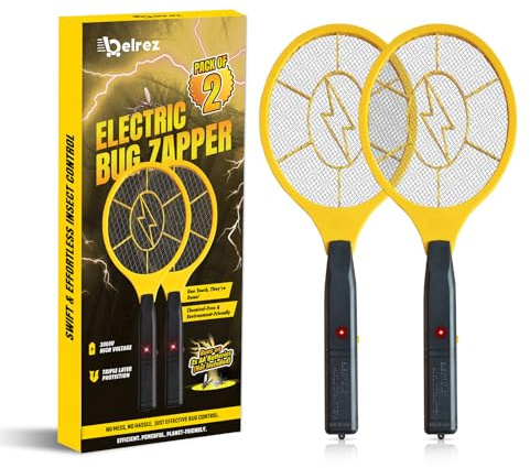 BELREZ Zapper eléctrico para moscas, 2 unidades, matamoscas electrónico con capa de red protectora, raqueta de control de plagas, matamoscas eléctrico, práctica raqueta asesina para interiores y