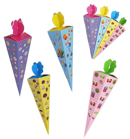 XHWOLGARIAN 24 Stück Mini Schultüte Faltbare Zuckertüte Klein Geschwistertüte Mit Vier Kleine Zuckertüten Zum Befüllen Für Mädchen Jungen Geeignet Für Schulanfang Und Party