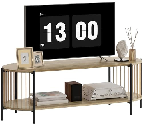 HOMCOM Mueble de TV Bohemio Mesa de TV hasta 55 Pulgadas con Diseño en Cuerda de Papel y 2 Estantes Abiertos para Salón Dormitorio 124x43,5x41 cm Natural