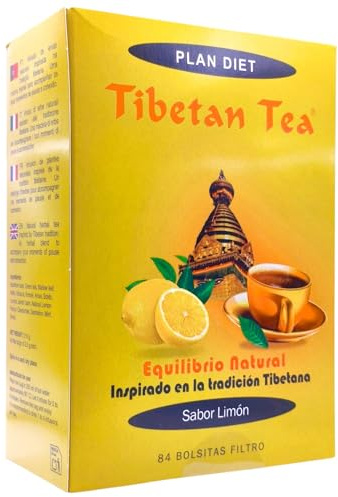 Tibetan Tea Sabor Limón 84 Bolsitas - Infusión Detox y Digestiva con Té Verde, Escaramujo y Laurel - Favorece la Regularidad Intestinal, el Control de Peso y Reduce la Hinchazón