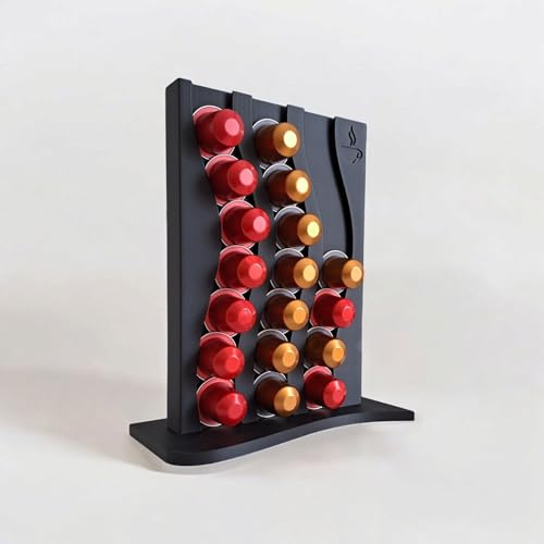 Alupedia Kapselhalter für 24 Kapseln – Moderner Kaffeekapsel Organizer aus robustem Kunststoff – Platzsparender Kapselständer mit Wellen-Design für Küche, Büro & Kaffeestation – Schwarz